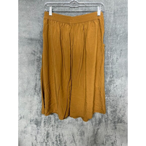 Forever 21 Camel Brown Button Front Midi Skirt M Rayon A Line Pockets Boho - Picture 12 of 15